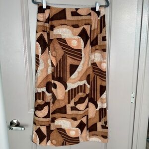 Vintage 70s Harvé Benard Geometric Midi Skirt Brown Cubist Print Size 10 | Retro
